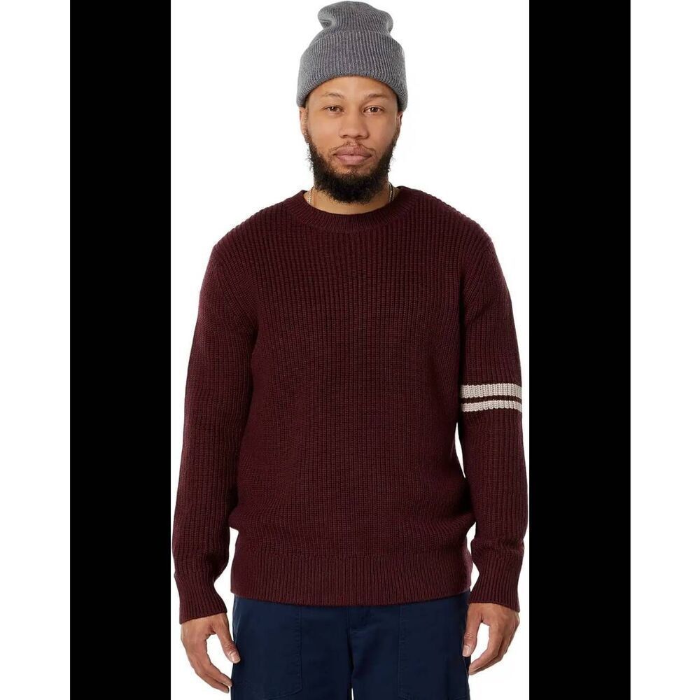 Label Men's S Go-to Sweater Burgandy 100% Marino Wool Crewneck Pullover Knit